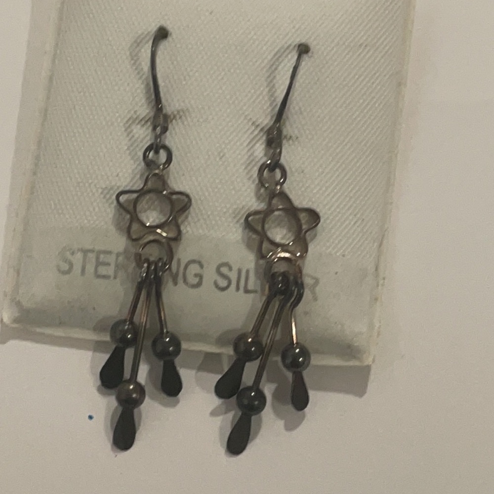 .925 STAR Sterling silver dangle earrings fine jewelry vintage pentagram witch